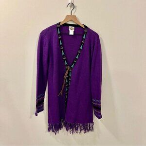 Rods Western Boho Aztec Beaded Cardigan with Turquoise Accents and Buckle XL